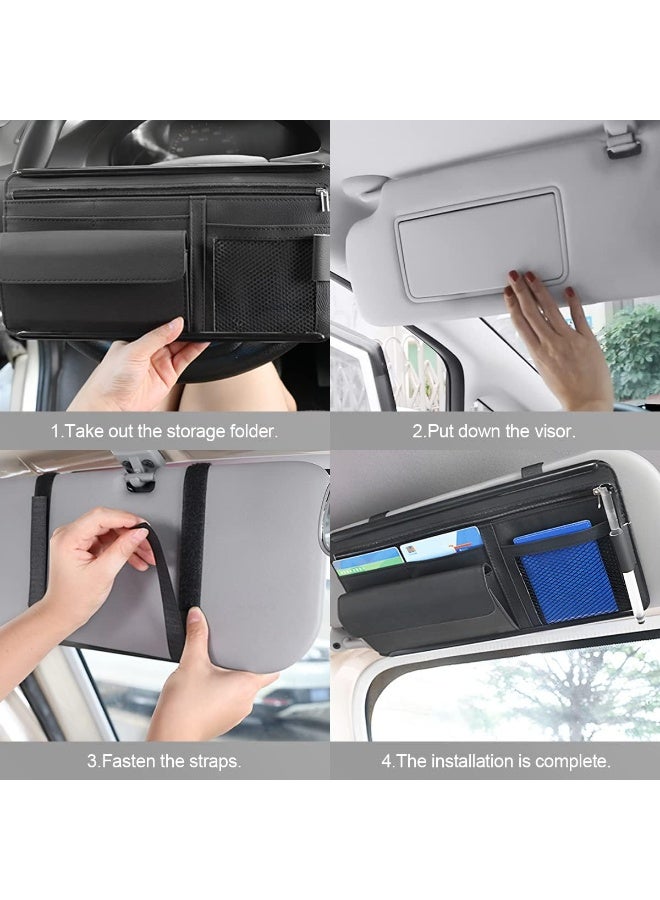 Universal Car Sun Visor Organizer - Multi-Pocket Storage Pouch with Zipper for Glasses, Cards & Small Accessories (Black) - Image 3